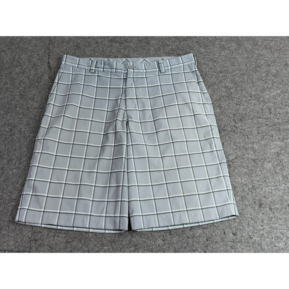 Nike Shorts Men's 34 x 11 Gray Plaid Fit Dry Golf Casual Flat Front Poly Stretch